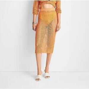 Future Collective Skirt Sz. XXL Orange sparkle Midi  Knit Crochet Swim Coverup